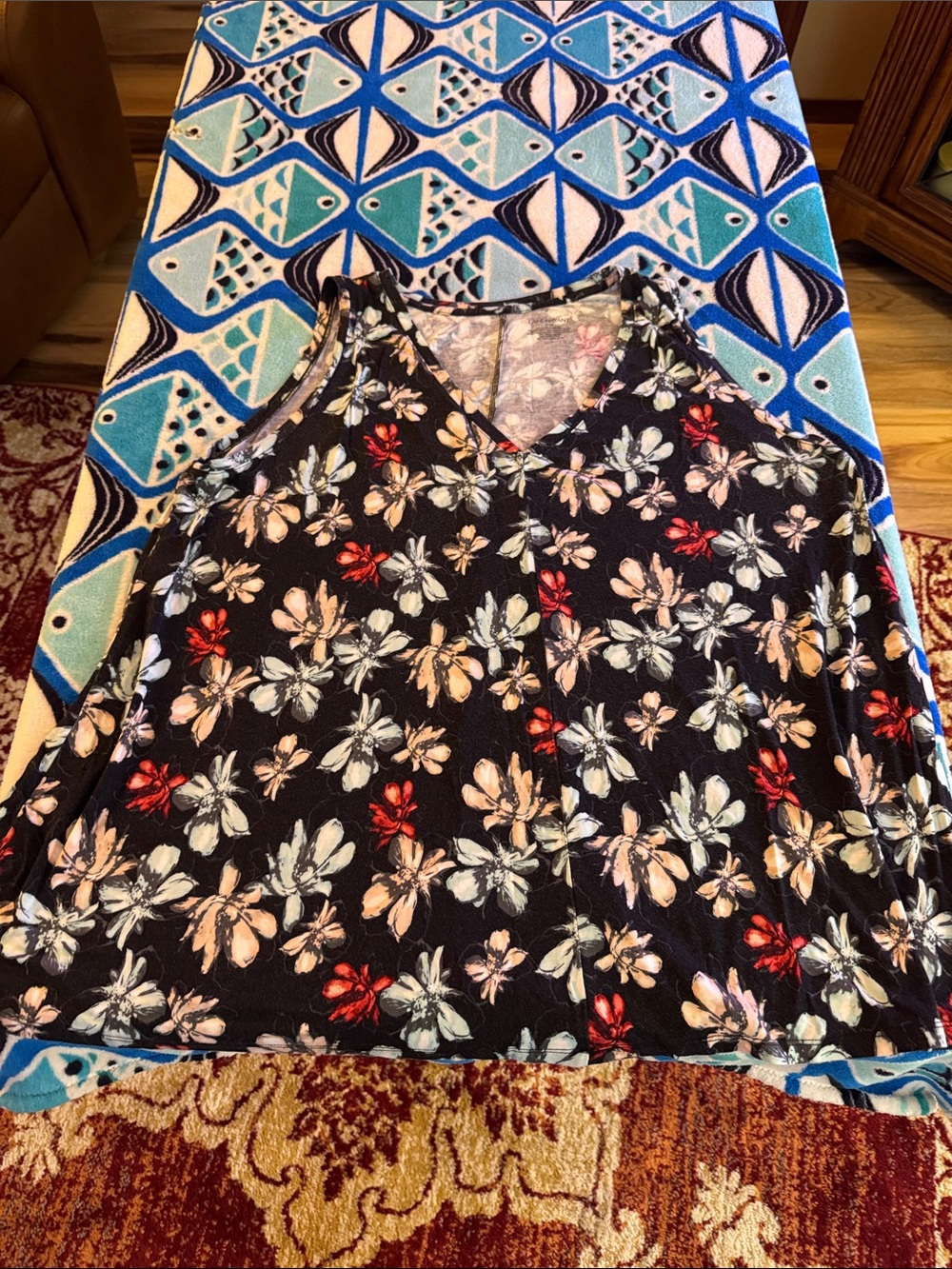 Lane Bryant Black Floral V-Neck Tank with Multicolor Blooms